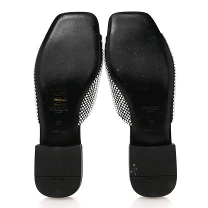 Prada Satin Crystal Logo 10mm Slide Sandals 39 Black 6 of 10