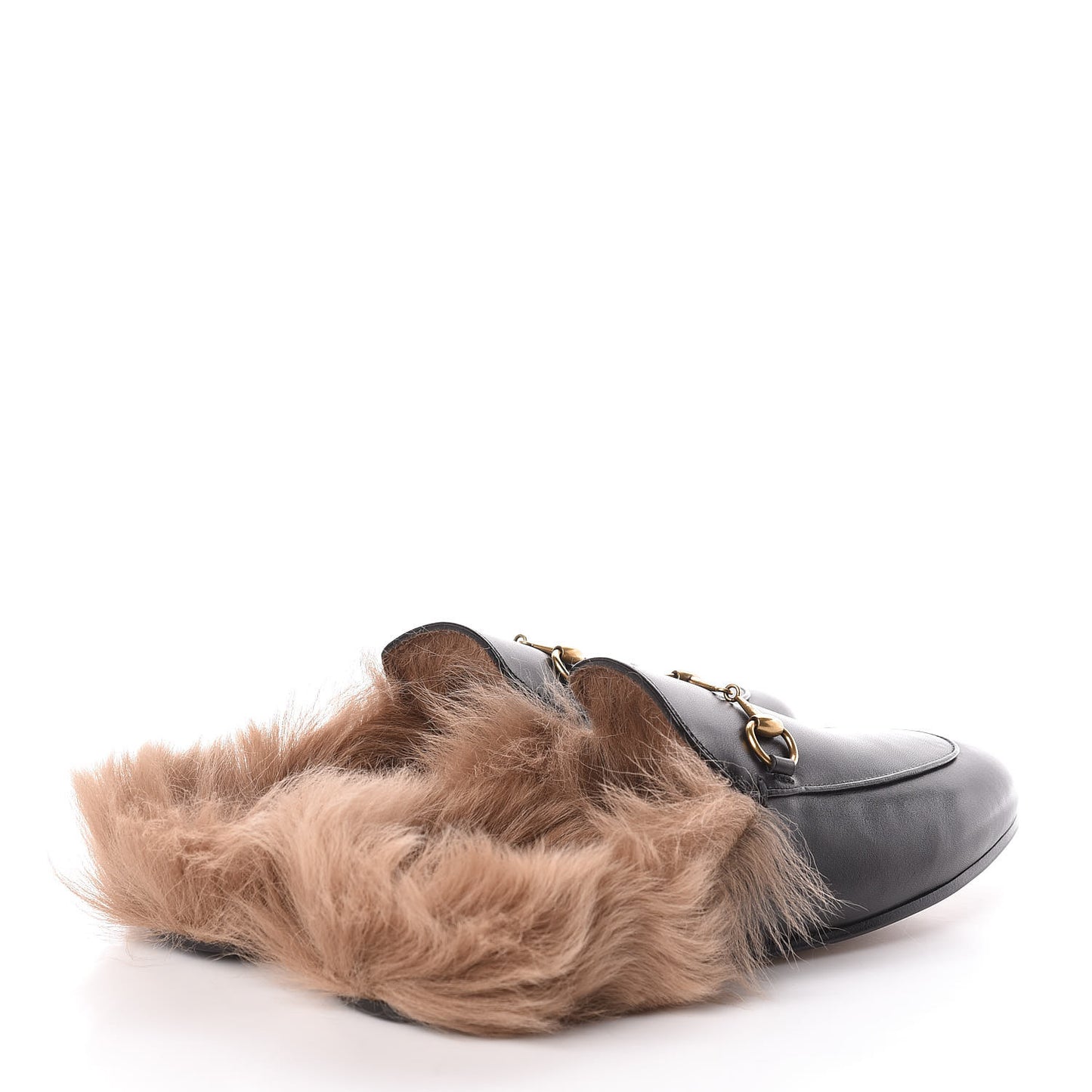 Calfskin Fur Womens Princetown Slippers 38.5 Black