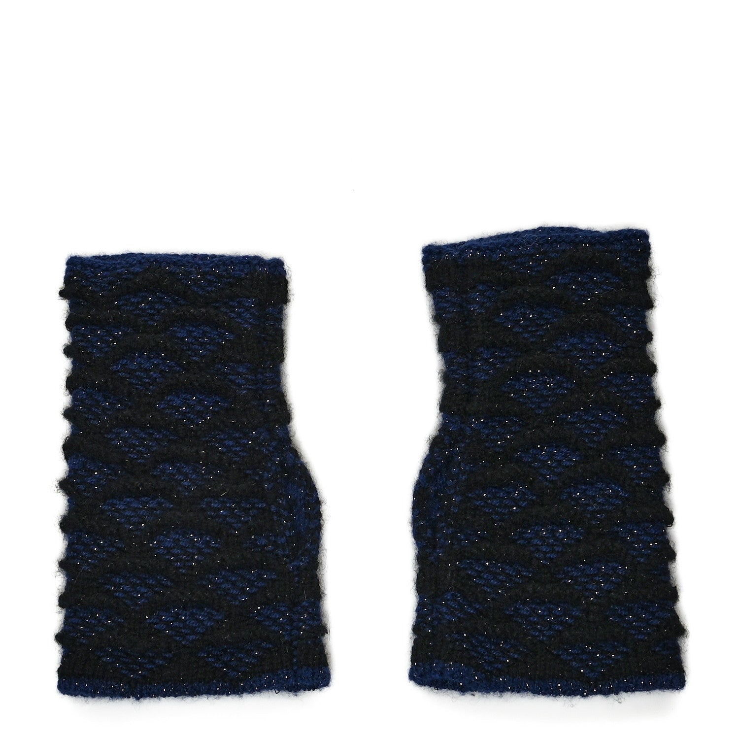 Chanel Cashmere Viscose CC Fingerless Gloves Black Navy 3 of 4