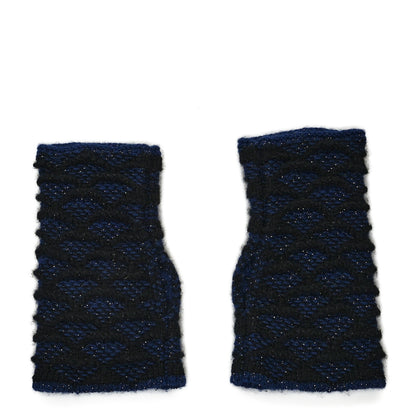 Chanel Cashmere Viscose CC Fingerless Gloves Black Navy 3 of 4
