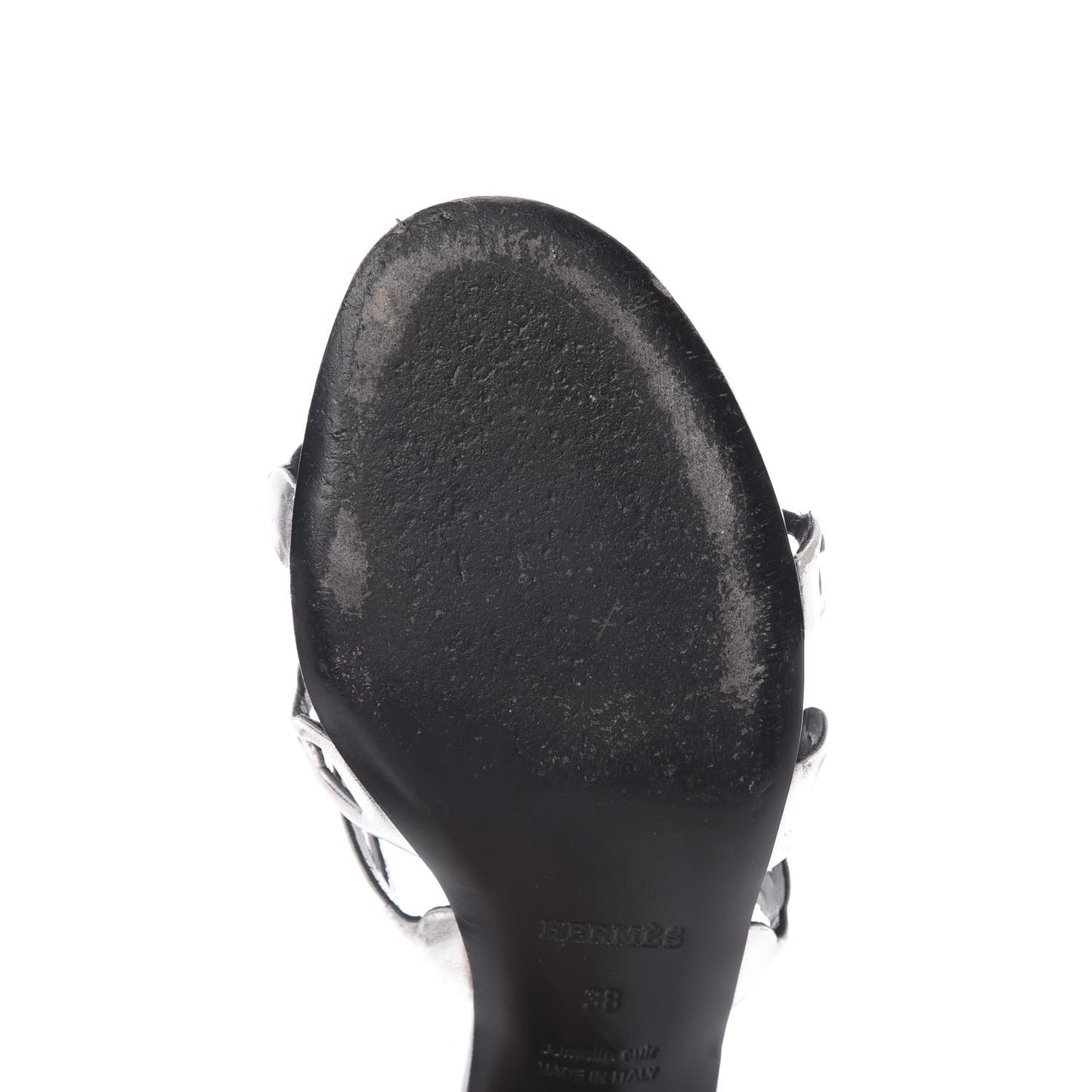 Metallic Calfskin Tandem Sandals 38 Gris Argente