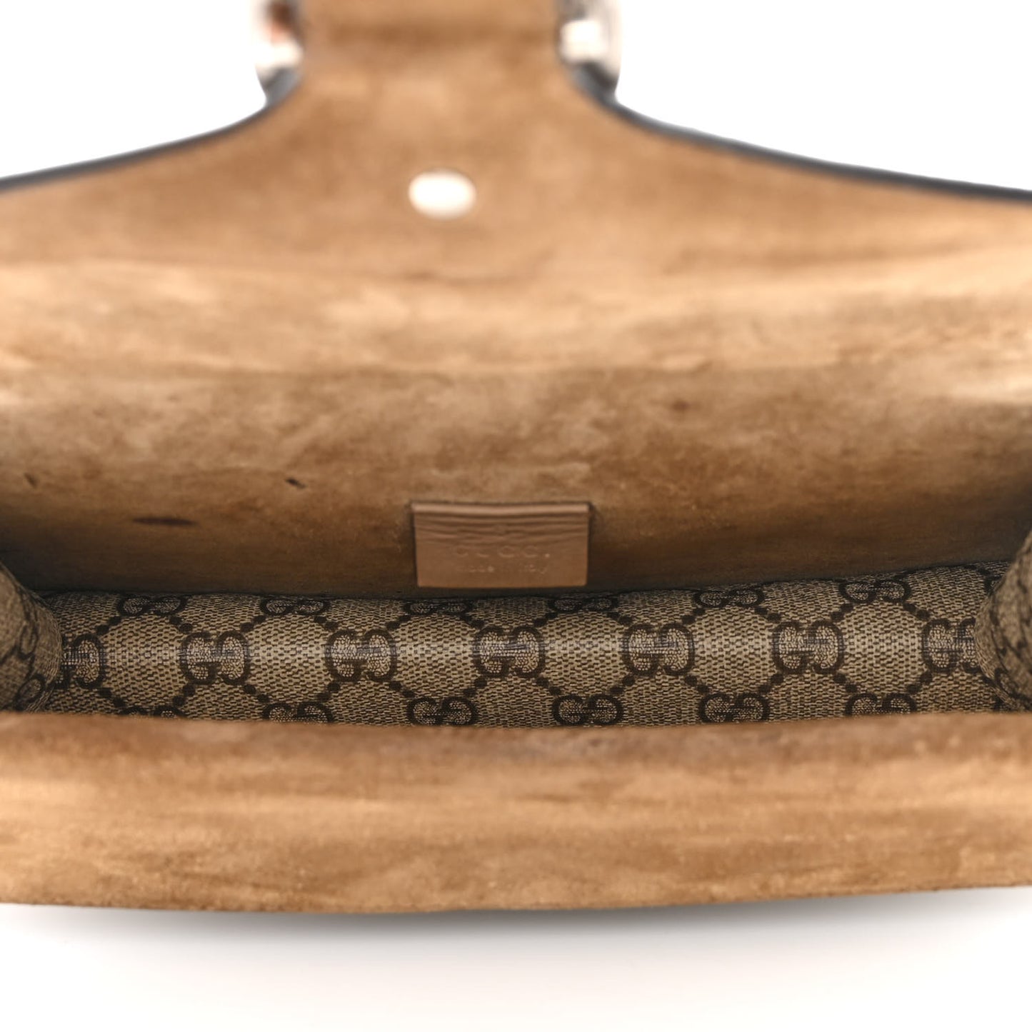 GG Supreme Monogram Suede Crystal Small Dionysus Shoulder Bag Beige Ebony Taupe