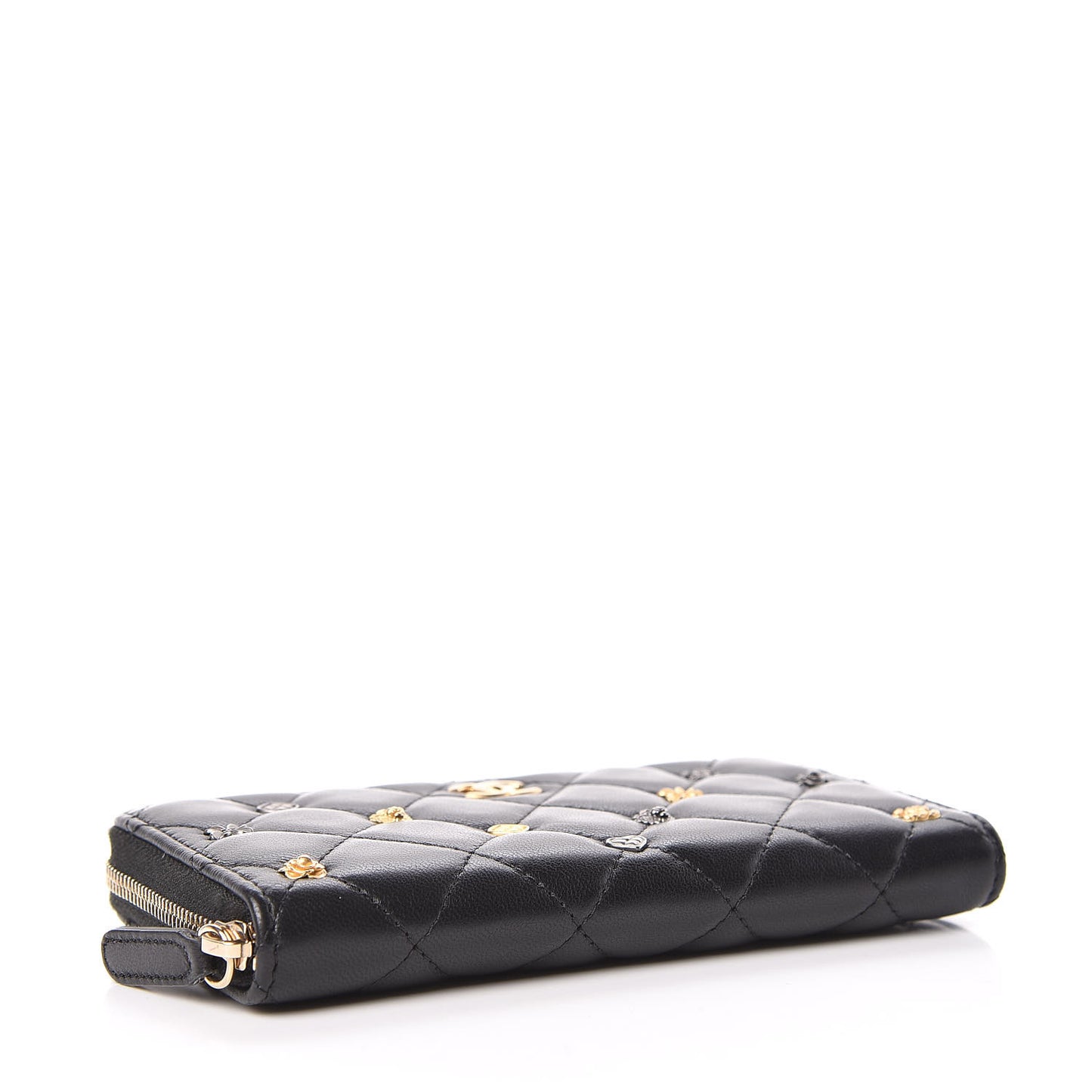 Lambskin Quilted Small Lucky Charms Zip Around Wallet Black