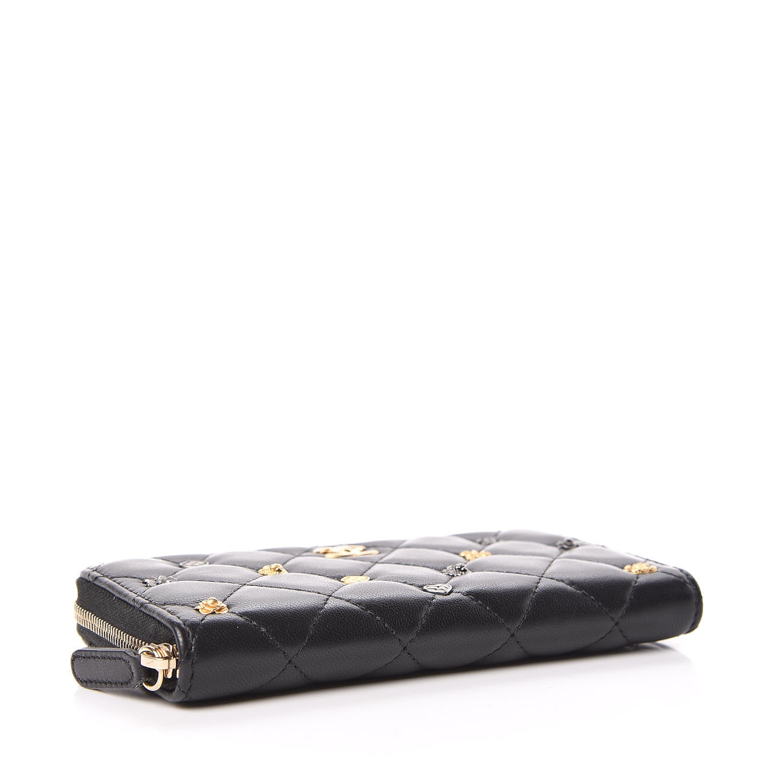 Chanel Lambskin Quilted Small Lucky Charms Zip Around Wallet Black 4 of 12