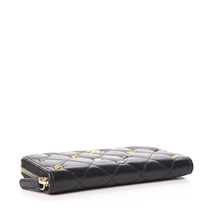 Chanel Lambskin Quilted Small Lucky Charms Zip Around Wallet Black 4 of 12