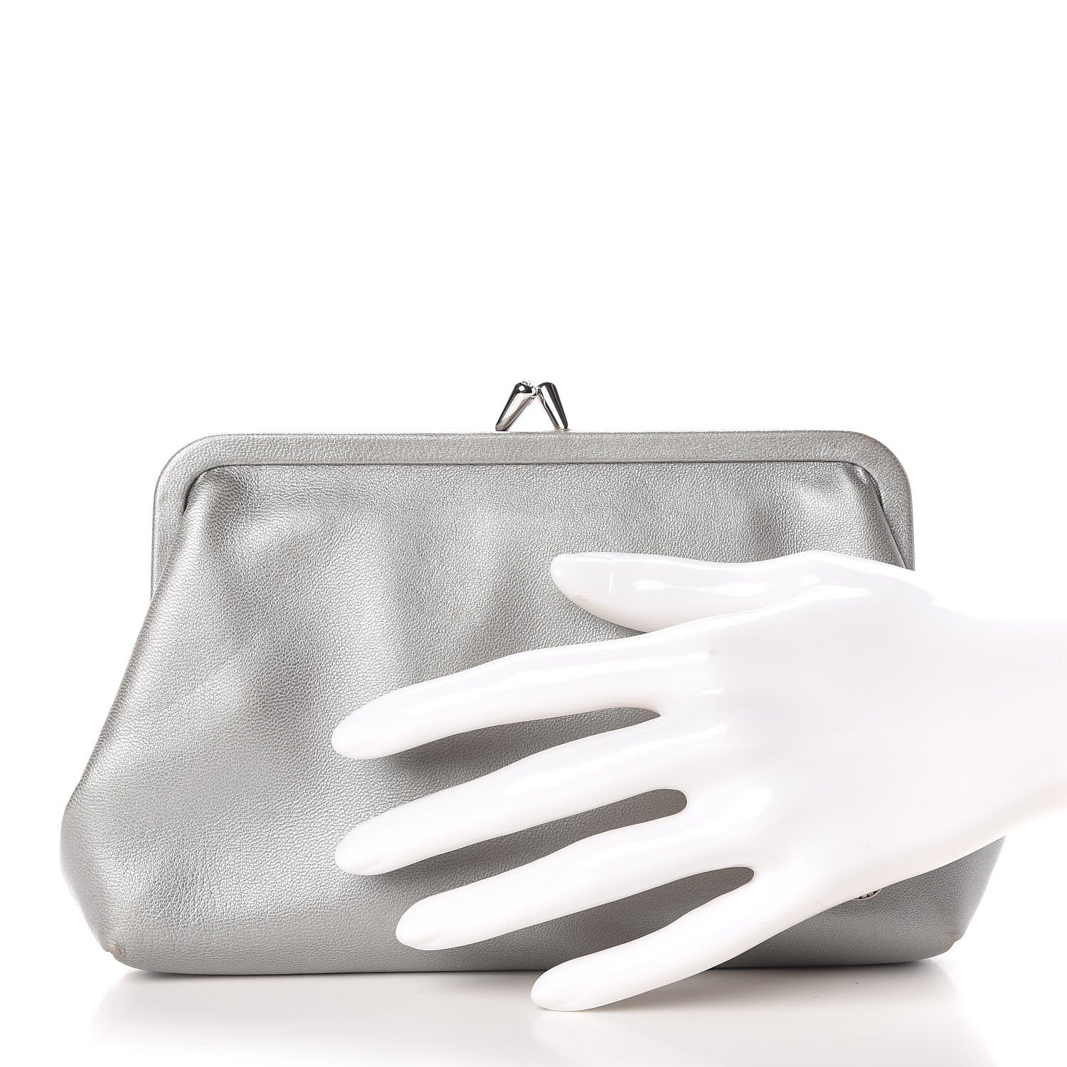 Chanel Lambskin CC Kiss Lock Evening Clutch Grey 2 of 10