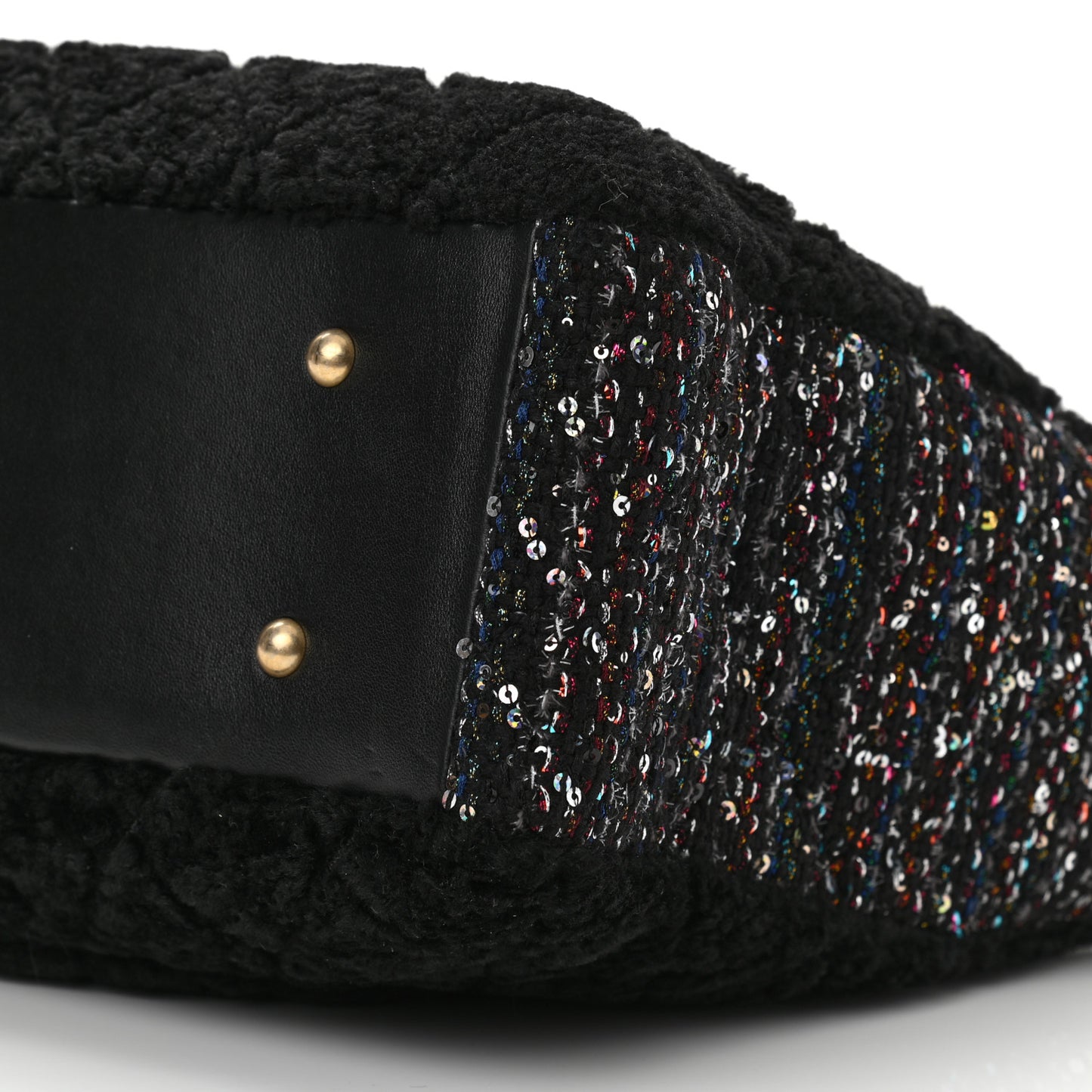 Shearling Sequin Tweed Shopper Tote Black