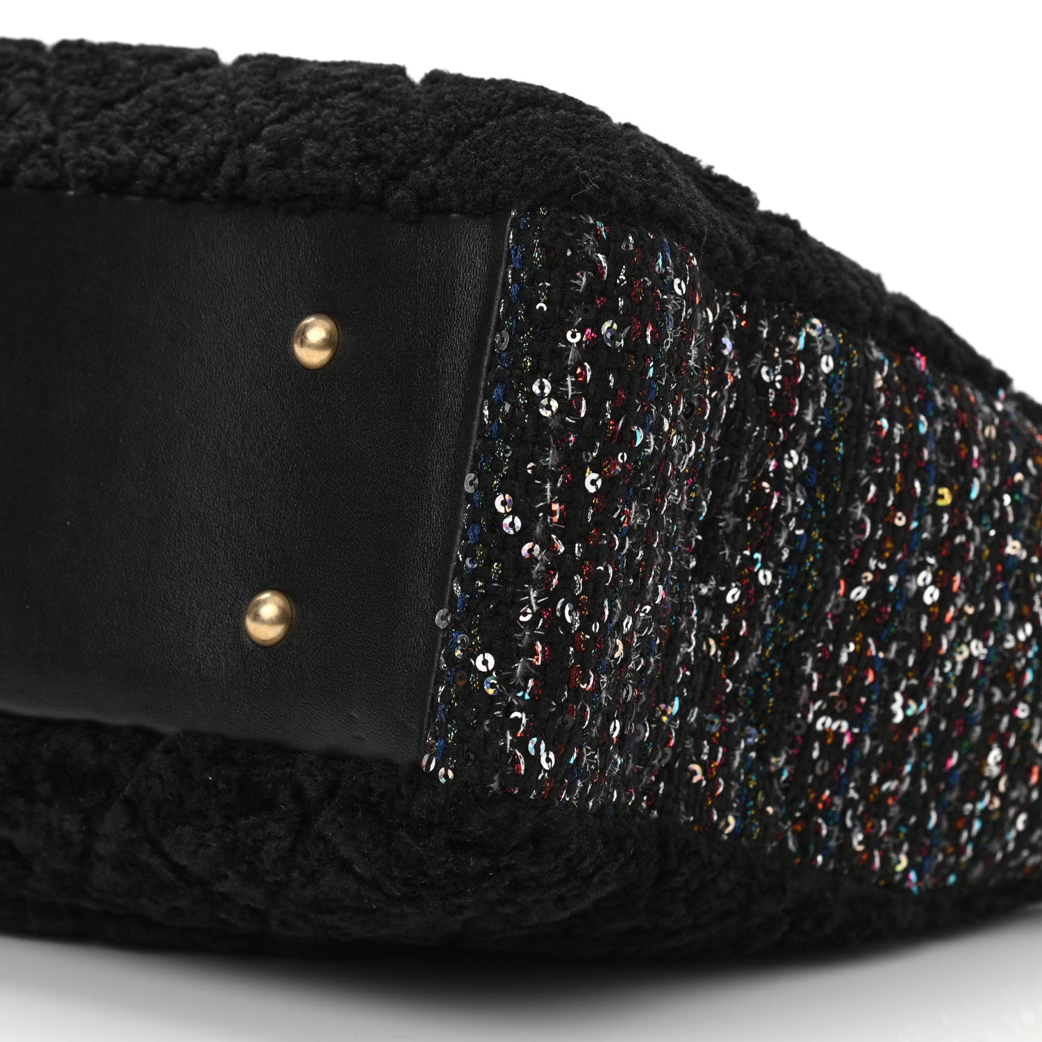 Chanel Shearling Sequin Tweed Shopper Tote Black 10 of 10