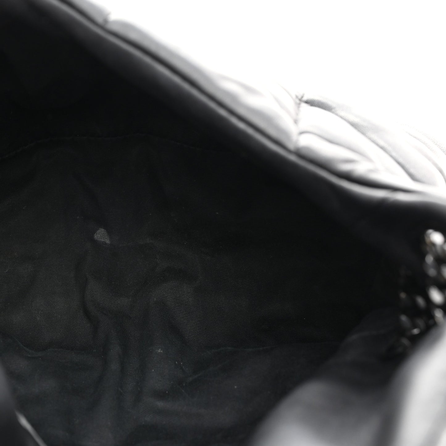 Lambskin Quilted Monogram Monochrome Small Loulou Puffer Chain Satchel Black