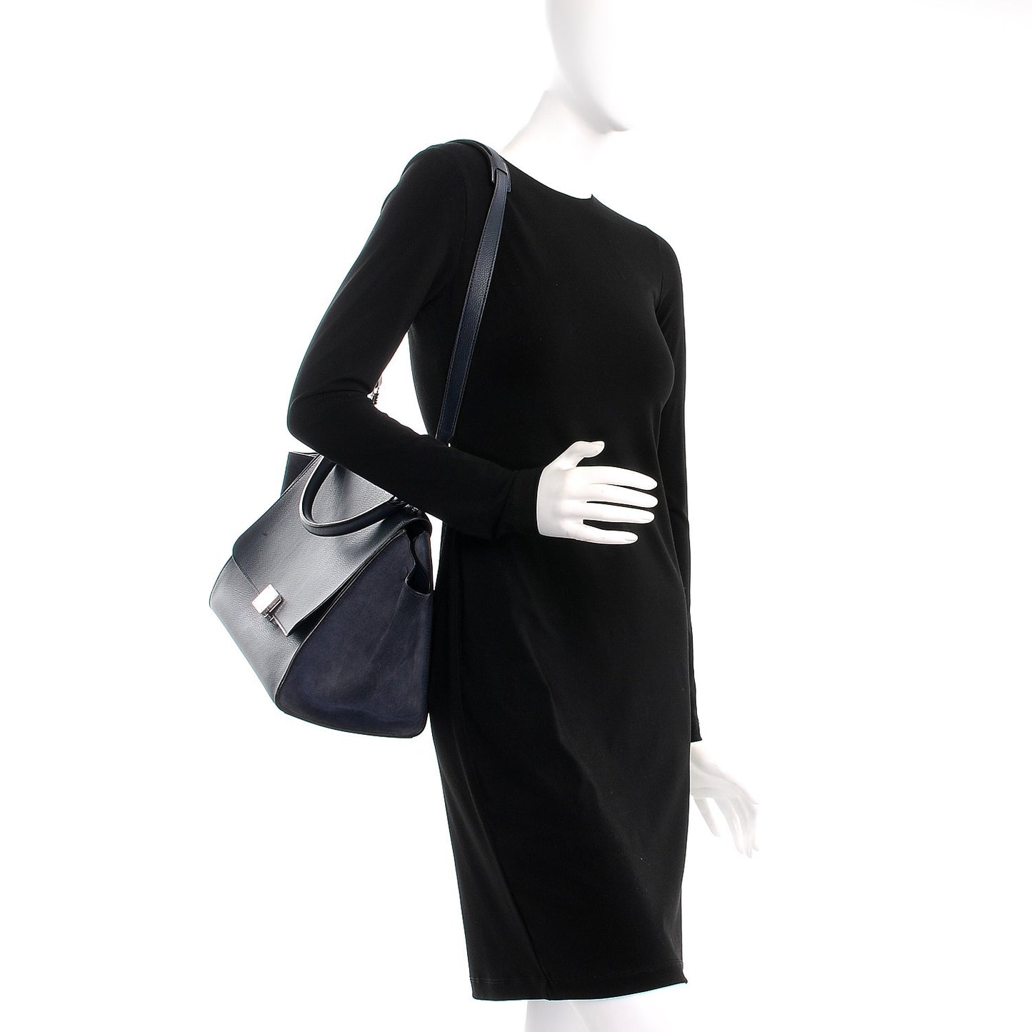 Drummed Calfskin Suede Medium Trapeze Navy
