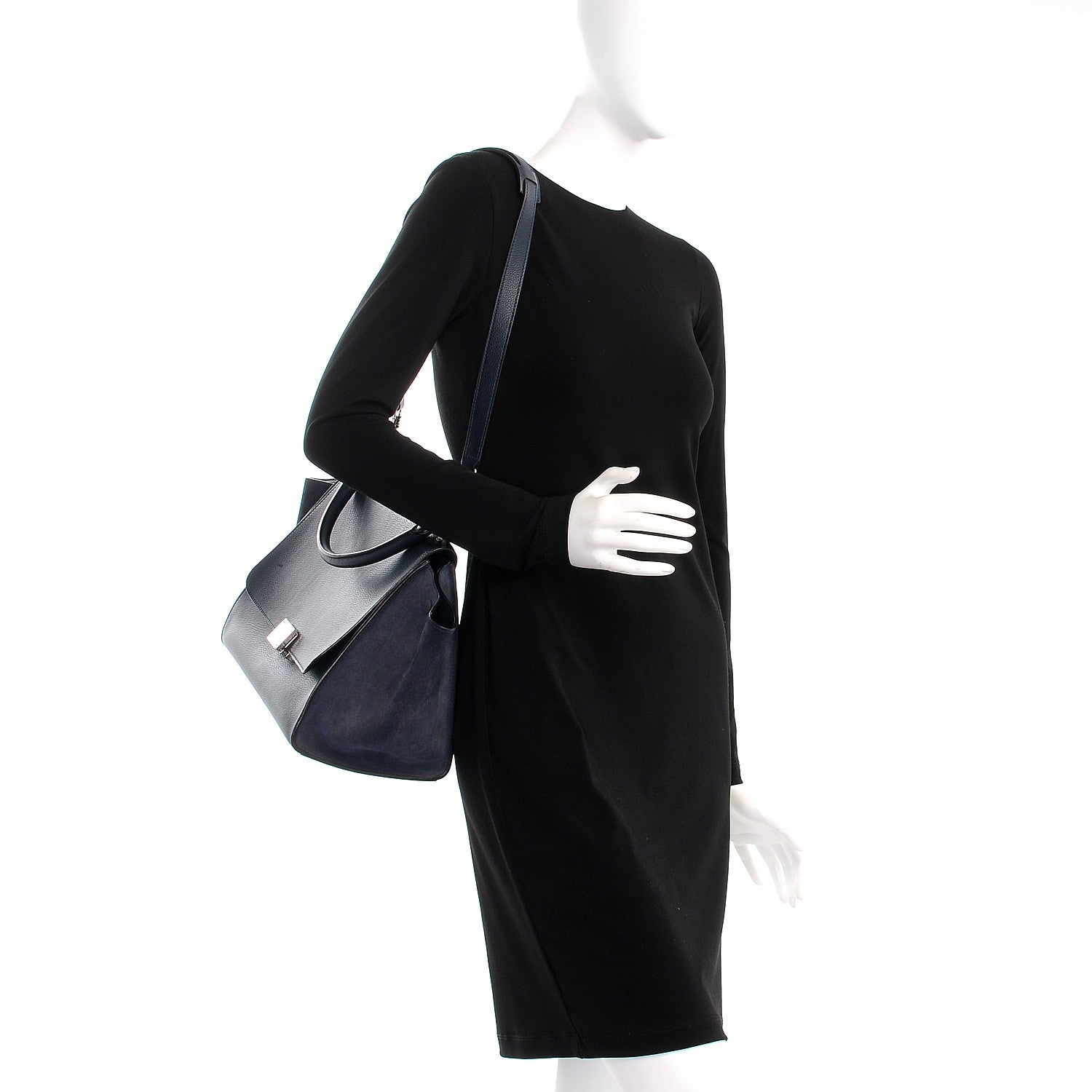 Celine Drummed Calfskin Suede Medium Trapeze Navy 2 of 15