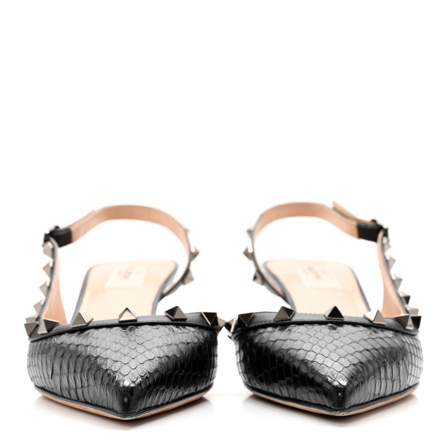 Valentino Garavani Snakeskin Rockstud Half D'Orsay Slingback 50mm Pumps 38 Black 2 of 14