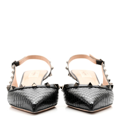 Valentino Garavani Snakeskin Rockstud Half D'Orsay Slingback 50mm Pumps 38 Black 2 of 14