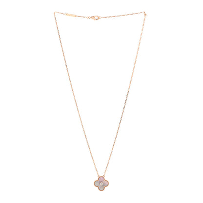 Van Cleef & Arpels 18K Rose Gold Diamond Pink Mother of Pearl Vintage Alhambra Pendant Necklace 3 of 6