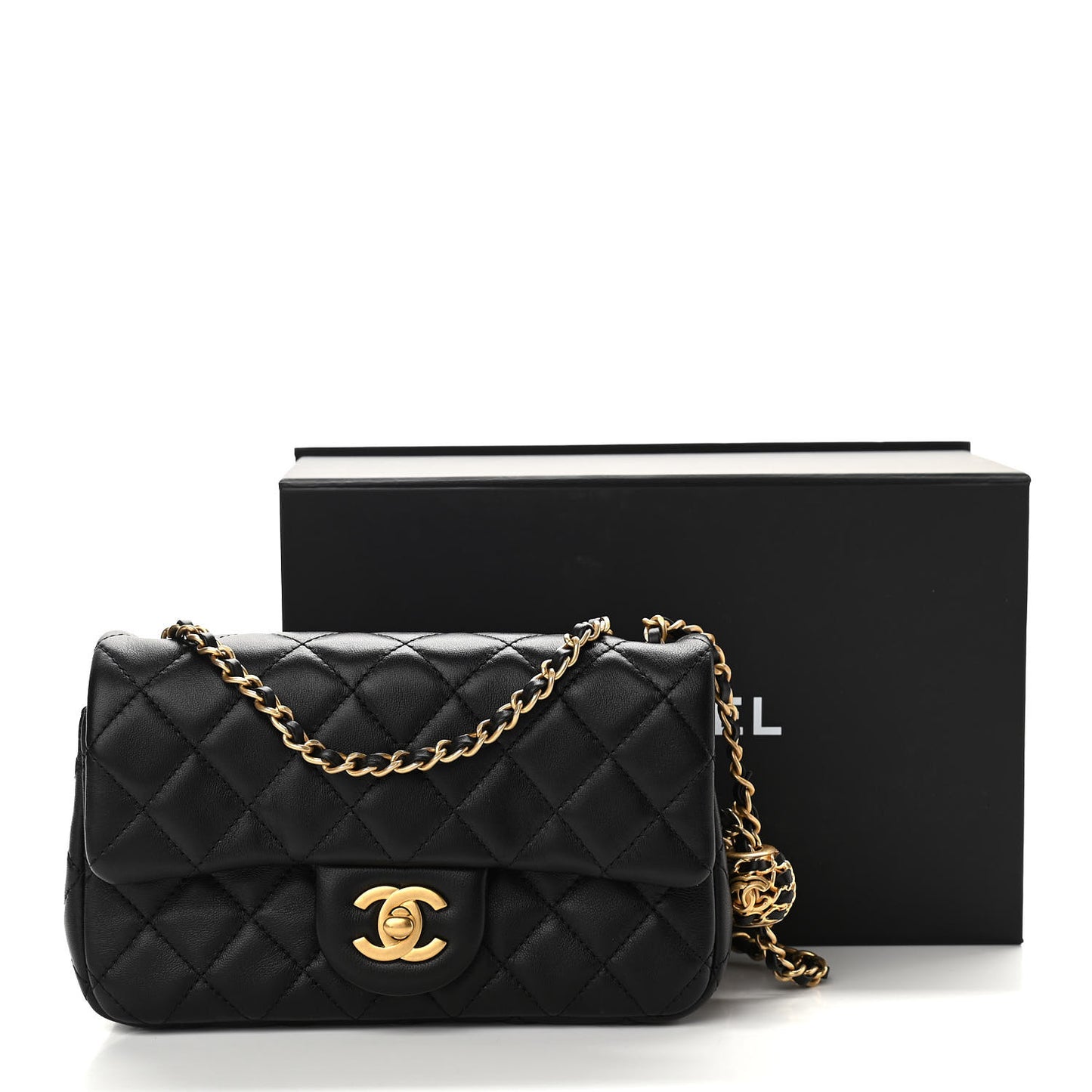 Lambskin Quilted Mini Rectangular Pearl Crush Flap Black