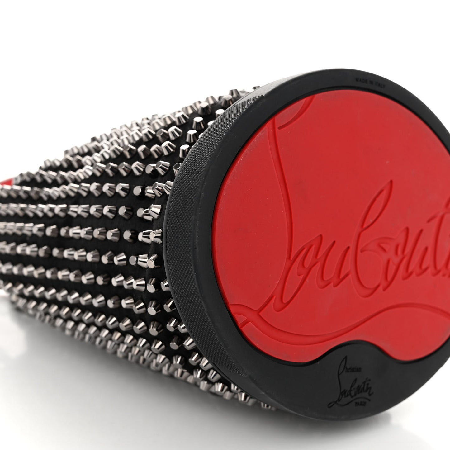 Silk Satin Calfskin Marie Jane Loubirun Studded Bucket Black