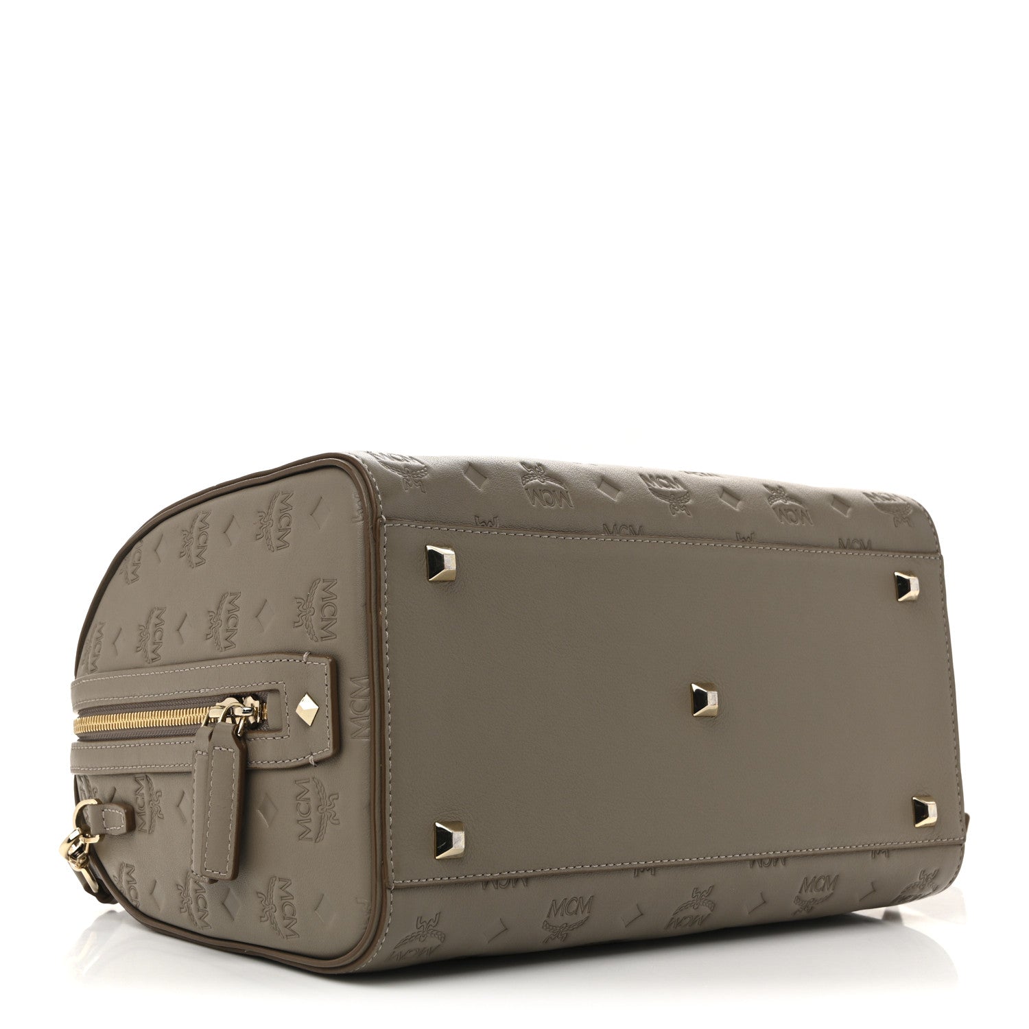 MCM Calfskin Ottomar Monogram Essential Boston Bag Dove Grey 4 of 12