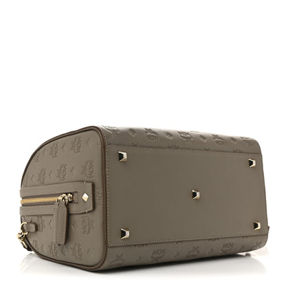 MCM Calfskin Ottomar Monogram Essential Boston Bag Dove Grey 4 of 12