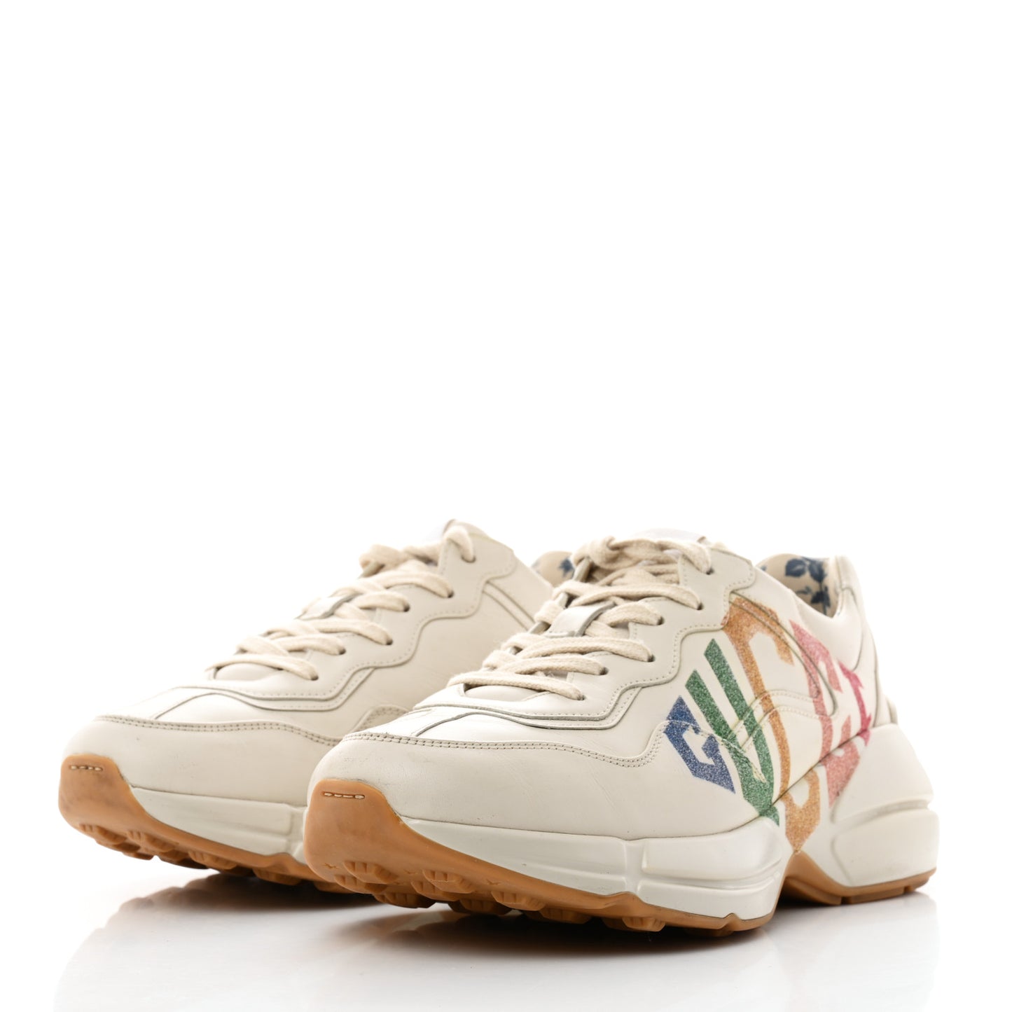 Calfskin Glitter Game Logo Womens Rhyton Sneakers 38 Mystic White
