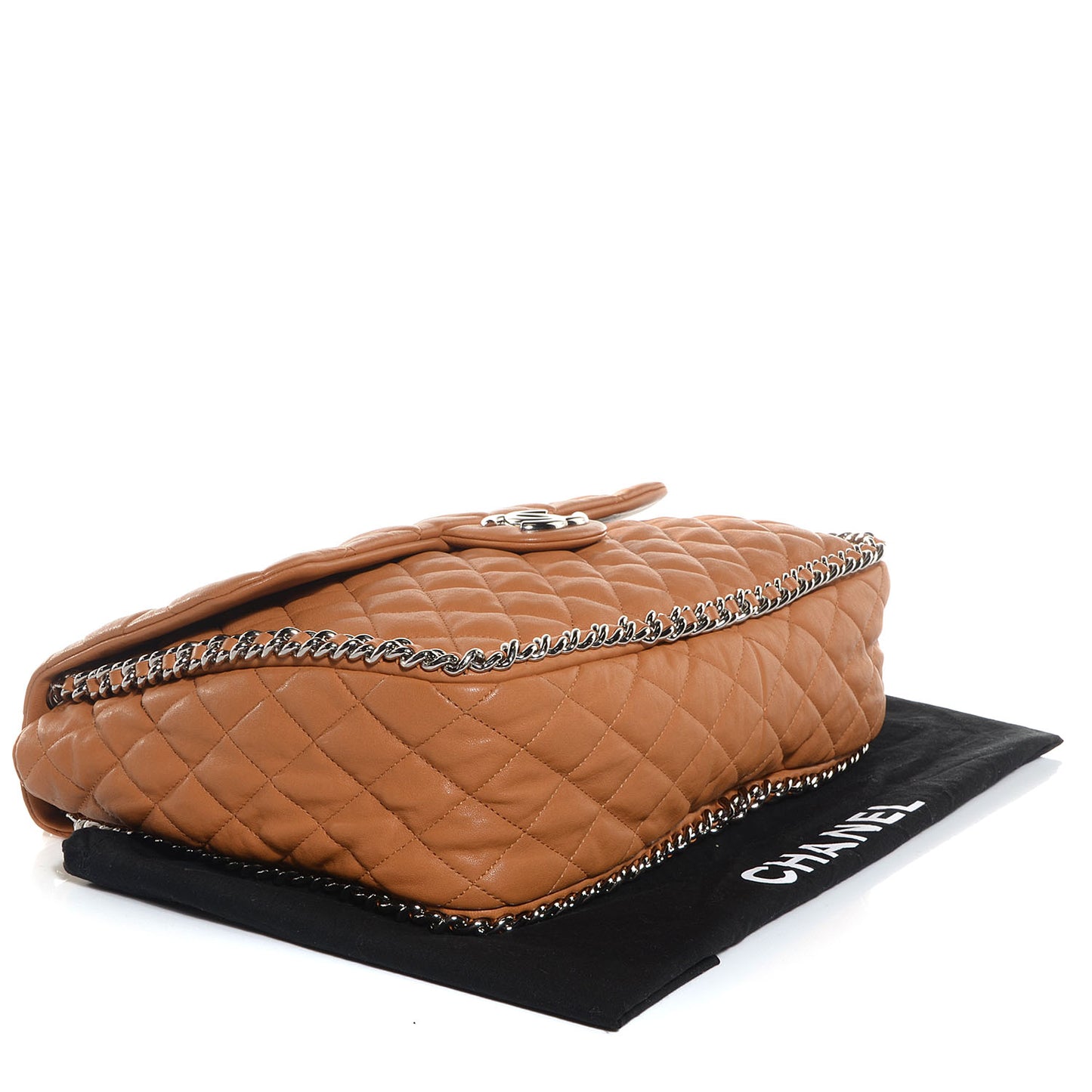 Washed Lambskin Chain Around Maxi Flap Bag Dark Beige