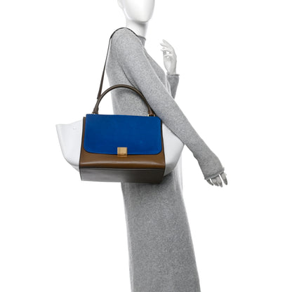 Celine Smooth Calfskin Suede Medium Tri-Color Trapeze Bright Blue 2 of 11