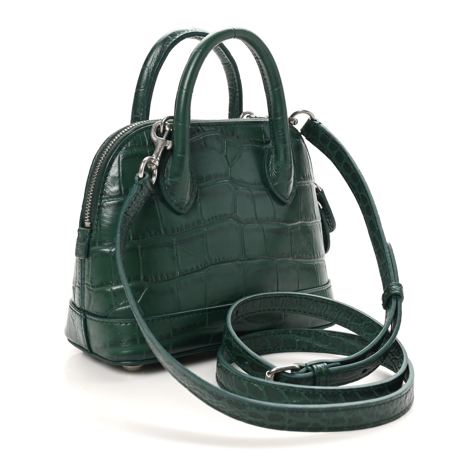 Balenciaga Calfskin Logo Crocodile Embossed XXS Ville Top Handle Bag Green White 3 of 10