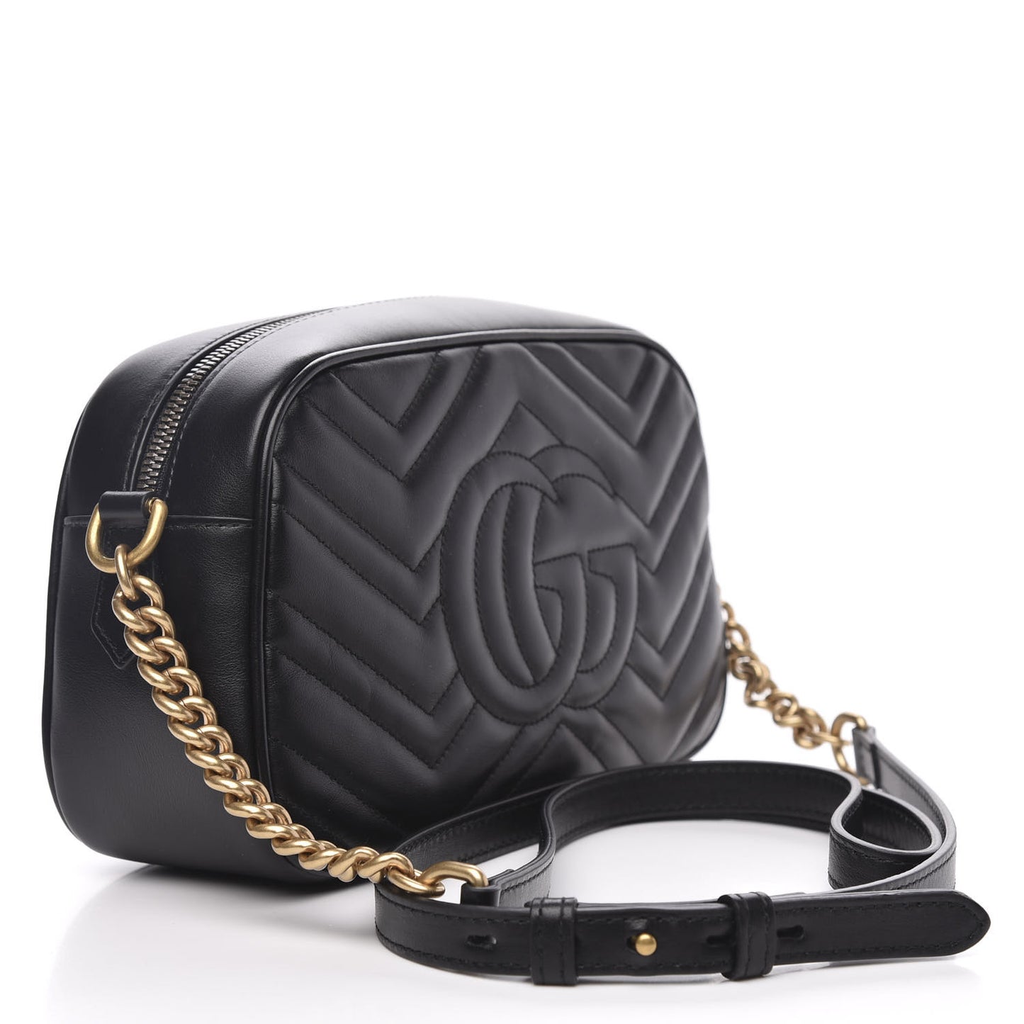 Calfskin Matelasse Small GG Marmont Chain Shoulder Bag Black