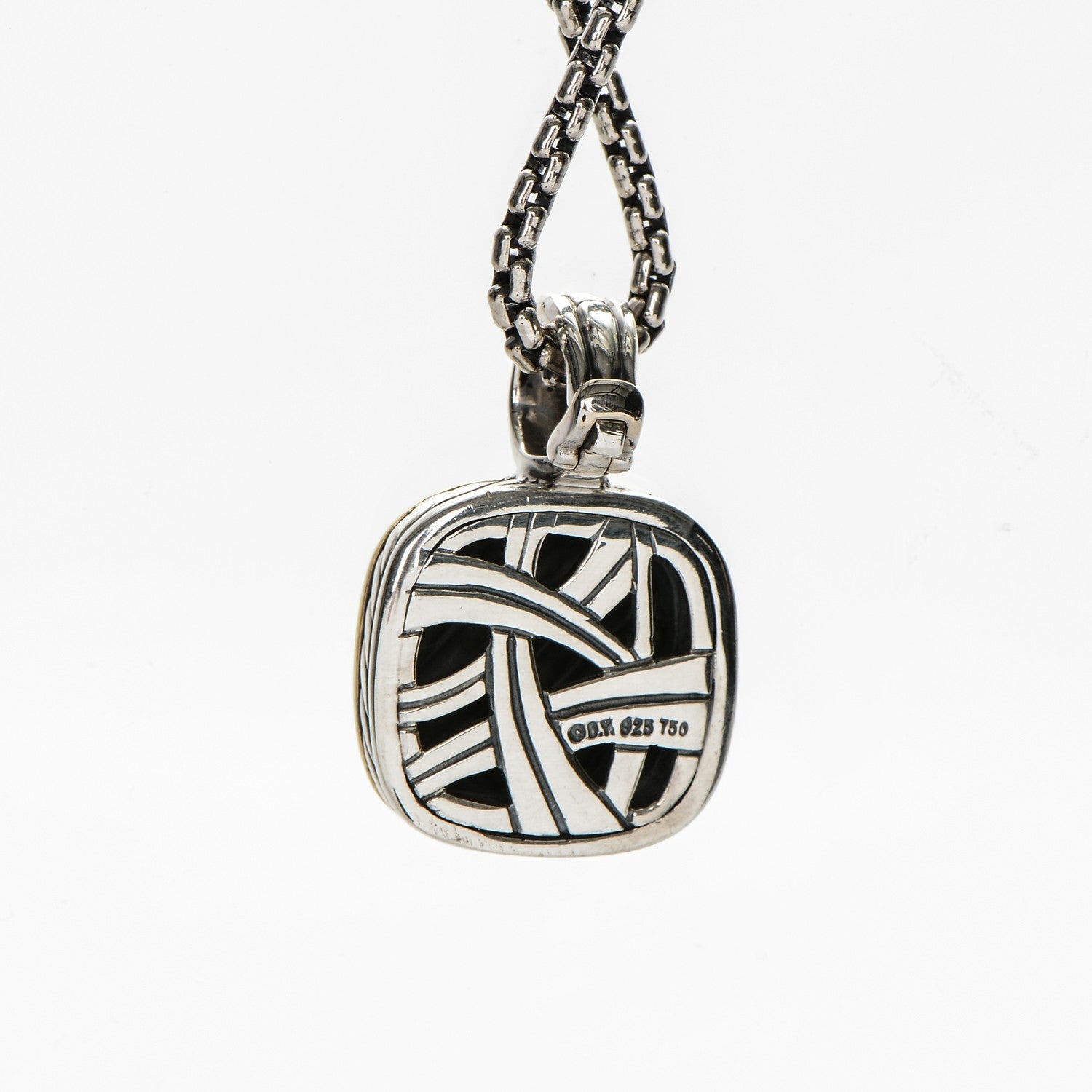 David Yurman Sterling Silver 18K Yellow Gold 21mm Carved Cable Albion Pendant Necklace 4 of 6