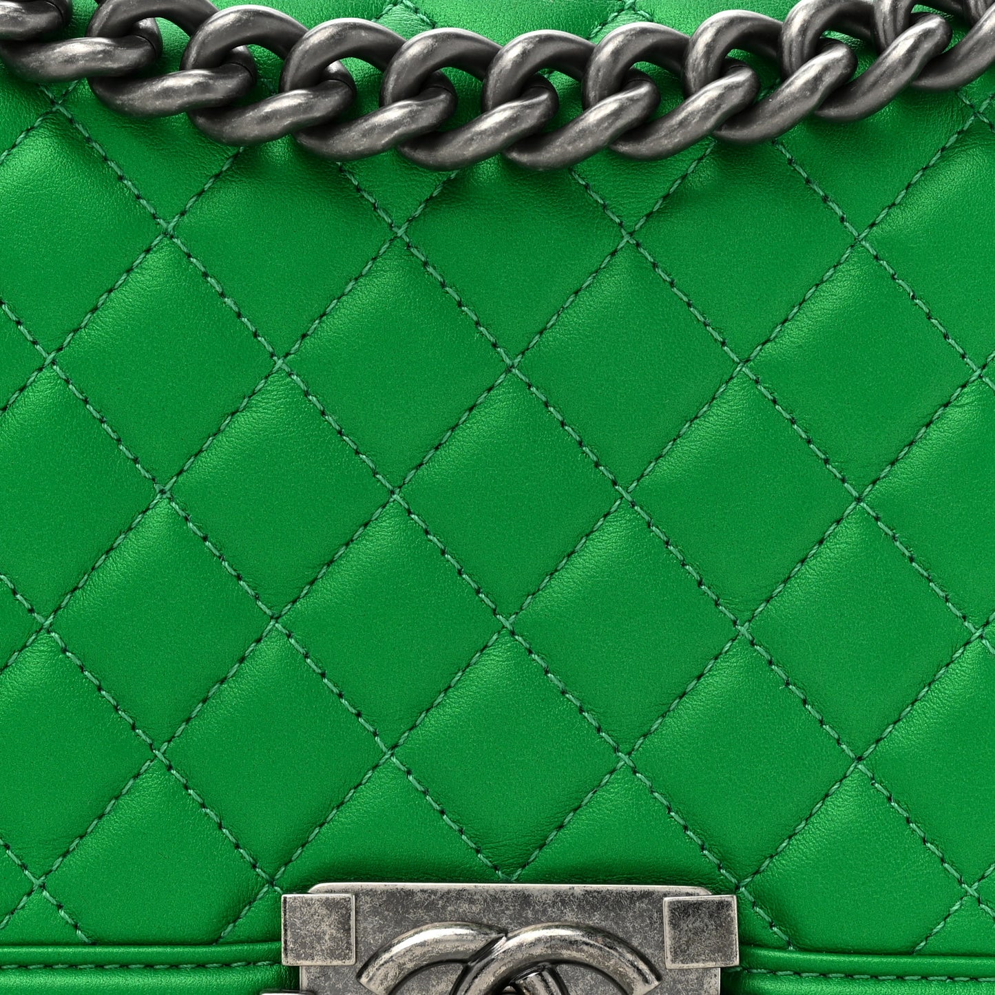 Metallic Calfskin Quilted Medium Boy Flap Green