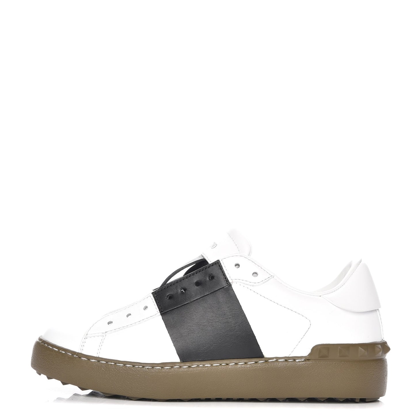 Calfskin Rockstud Open Sneakers 37 White Black