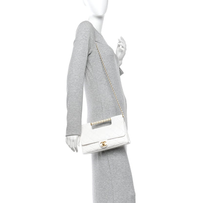 Chanel Shiny Lambskin Pearl Top Handle Flap Shopping Bag White 2 of 10
