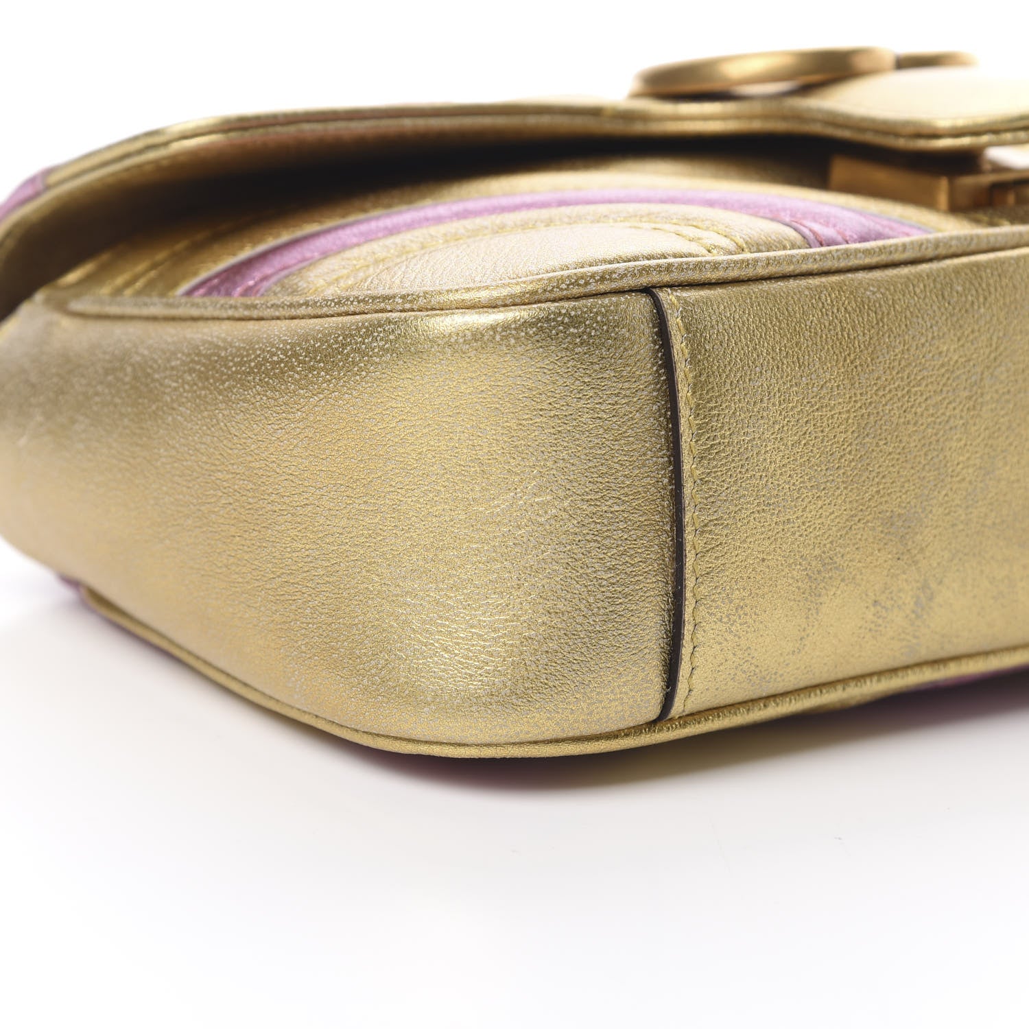 Gucci Metallic Calfskin Matelasse Mini GG Marmont Shoulder Bag Gold Pink 9 of 10
