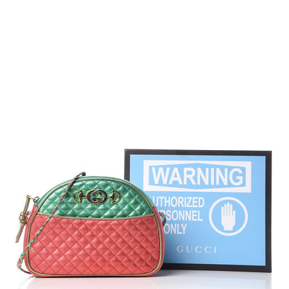 Gucci Laminated Nappa Trapuntata Mini Zumi Dome Shoulder Bag Rosso Jasmine Green Rame 8 of 8