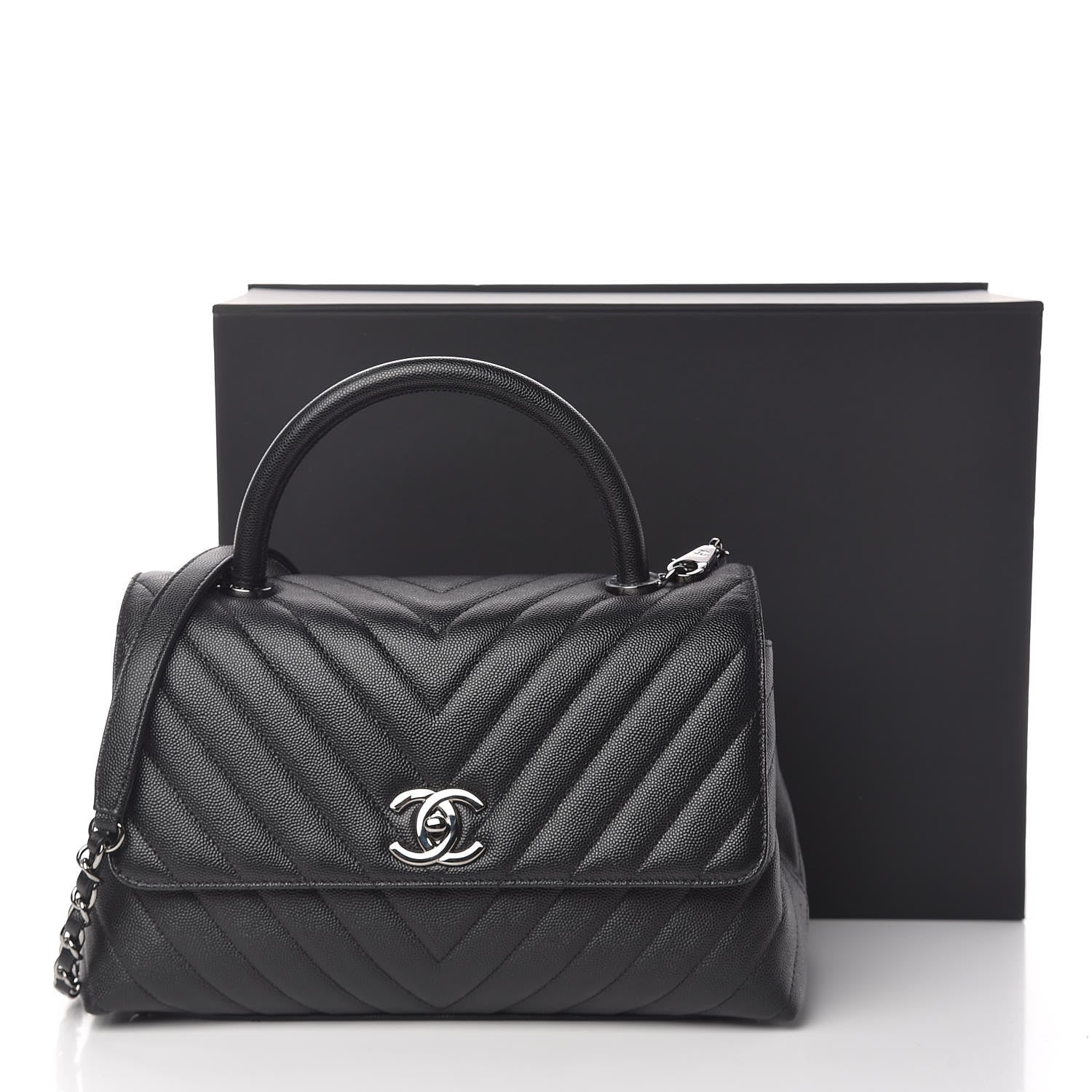 Chanel Caviar Chevron Quilted Small Coco Handle Flap Black 11 of 11