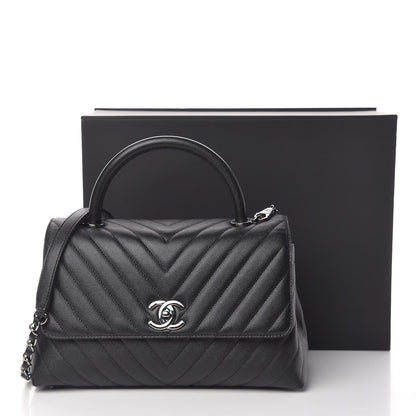 Chanel Caviar Chevron Quilted Small Coco Handle Flap Black 11 of 11