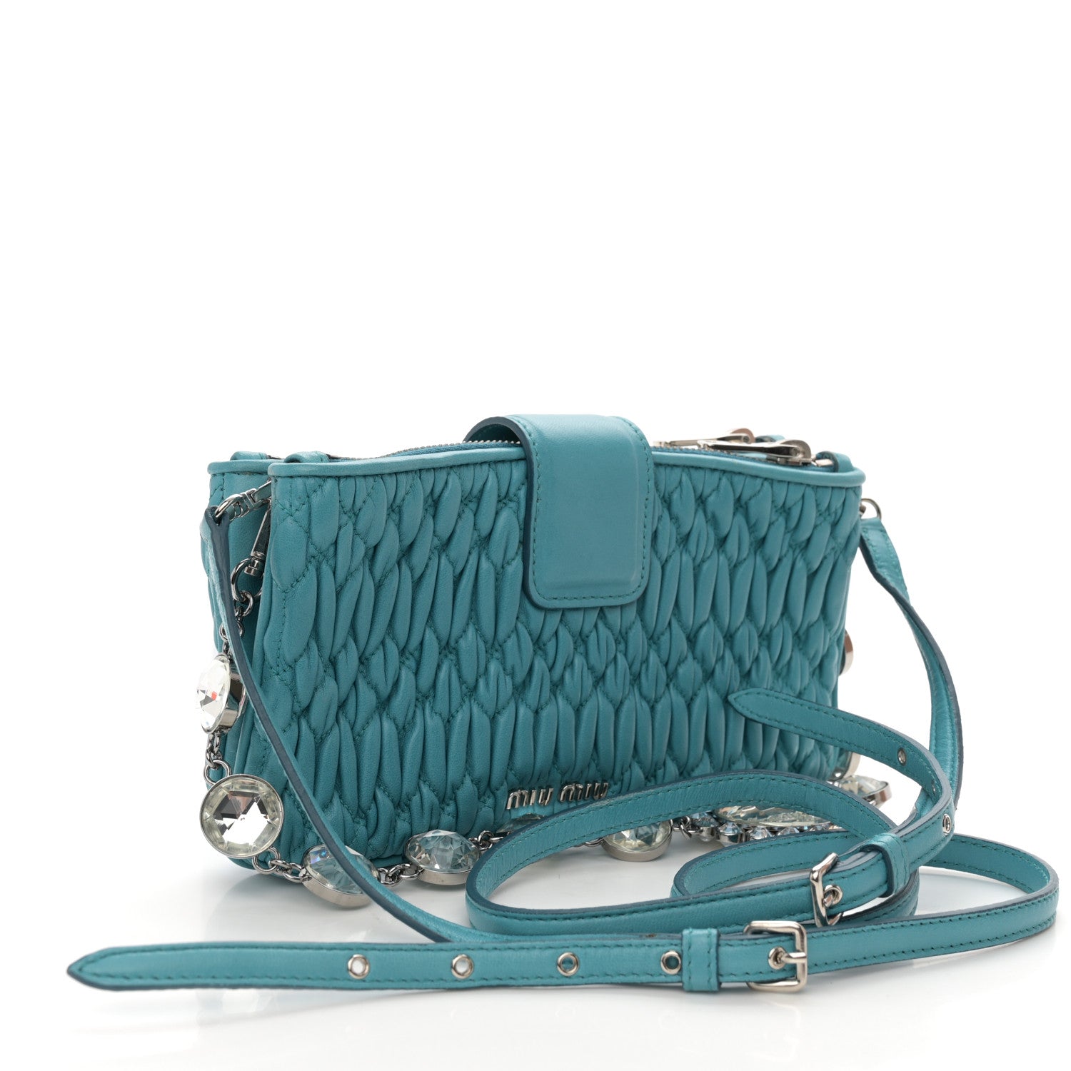 Miu Miu Nappa Matelasse Crystal Crossbody Clutch Fuxia 3 of 10