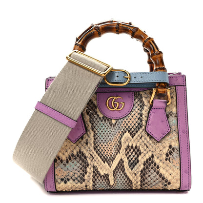 Gucci Snakeskin Ostrich Mini Diana Tote Bag Beige Blue Purple 1 of 15