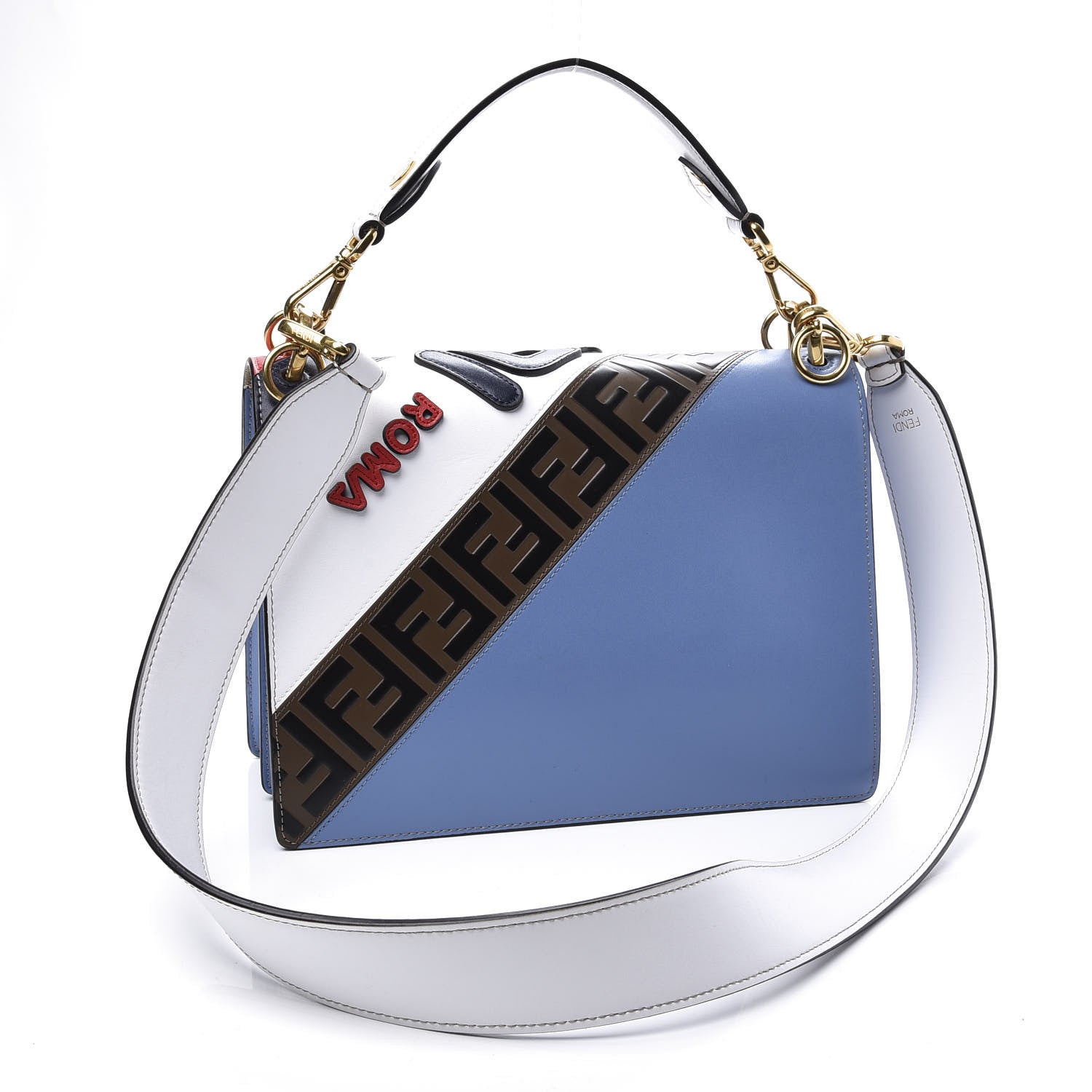 Fendi X FILA Vitello Liberty Mania Bi-Color FF 1974 Embossed Kan I Shoulder Bag White Nebula Multicolor 2 of 15
