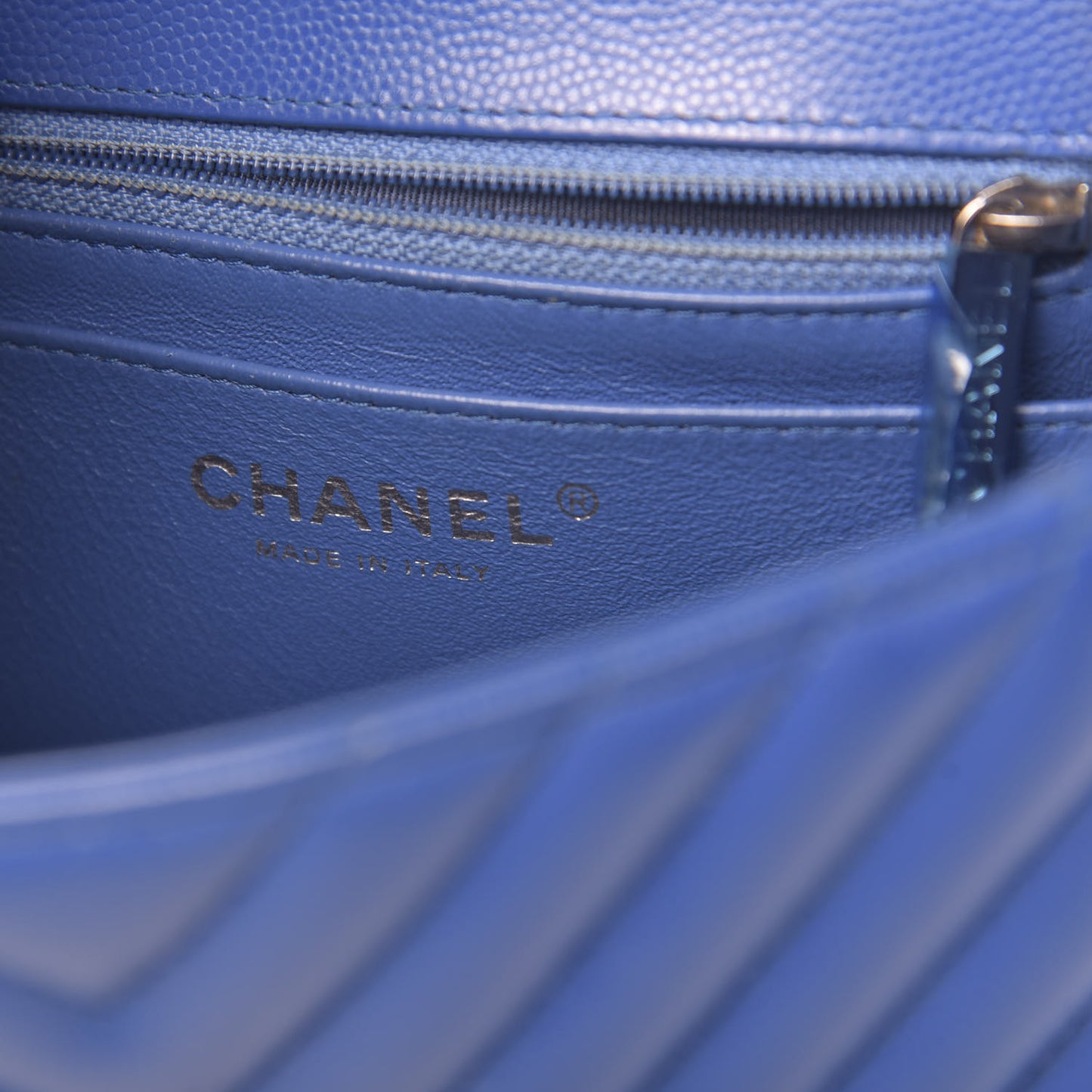 Caviar Chevron Quilted Mini Square Flap Blue