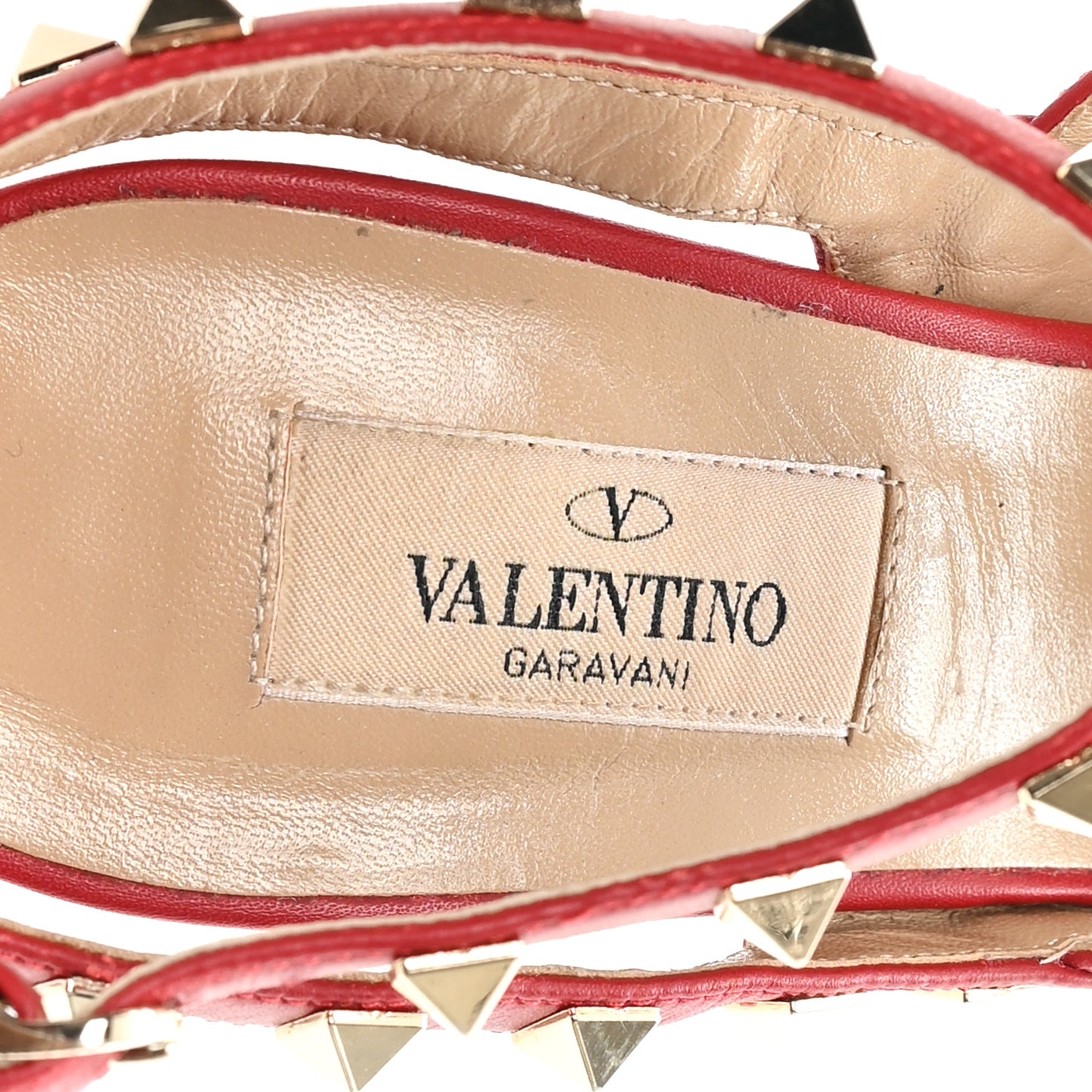 Calfskin Rockstud Ankle Strap 100mm Pumps 38.5 Rosso Valentino
