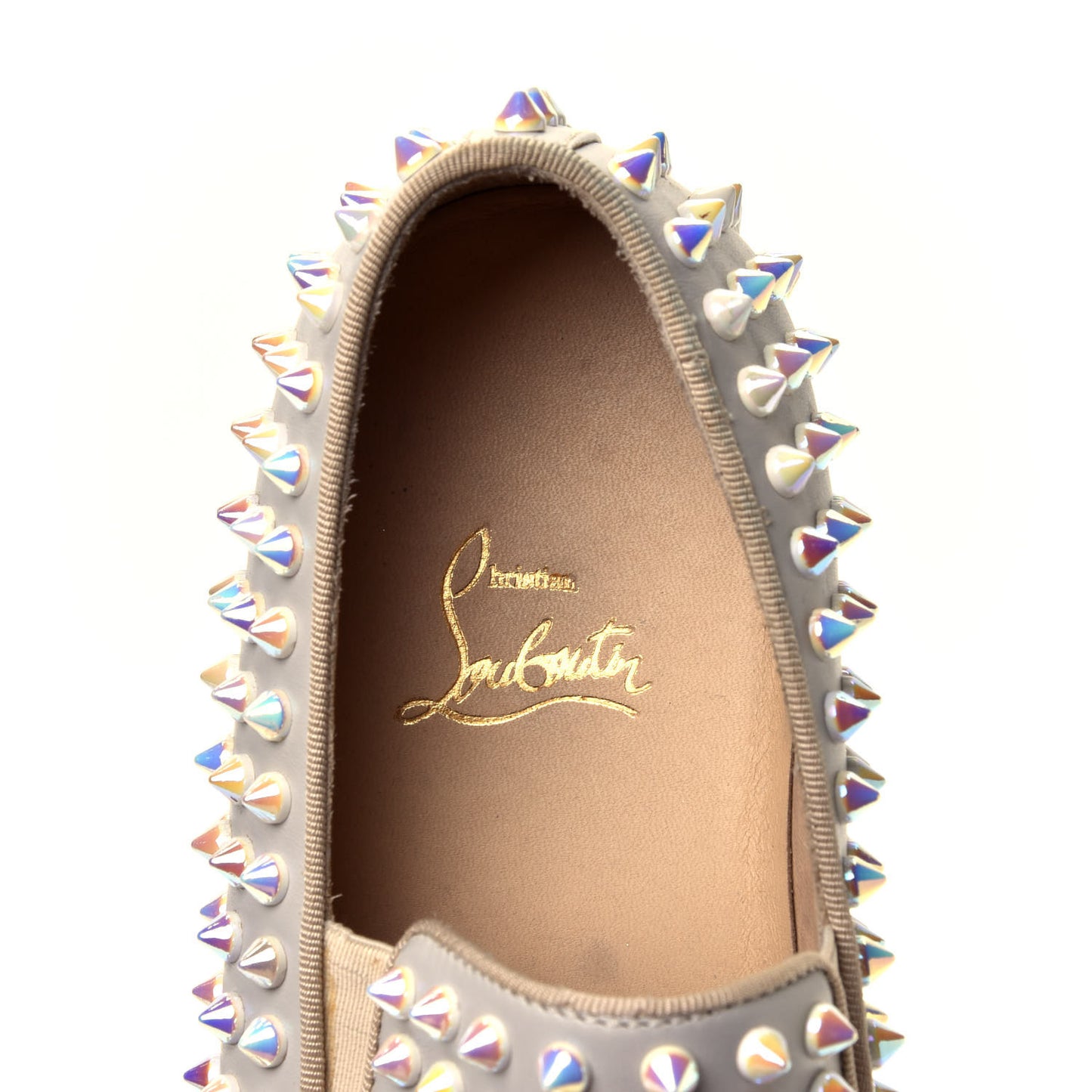 Calfskin Spikes Womens Roller Boat Flat 38.5 White Ivory