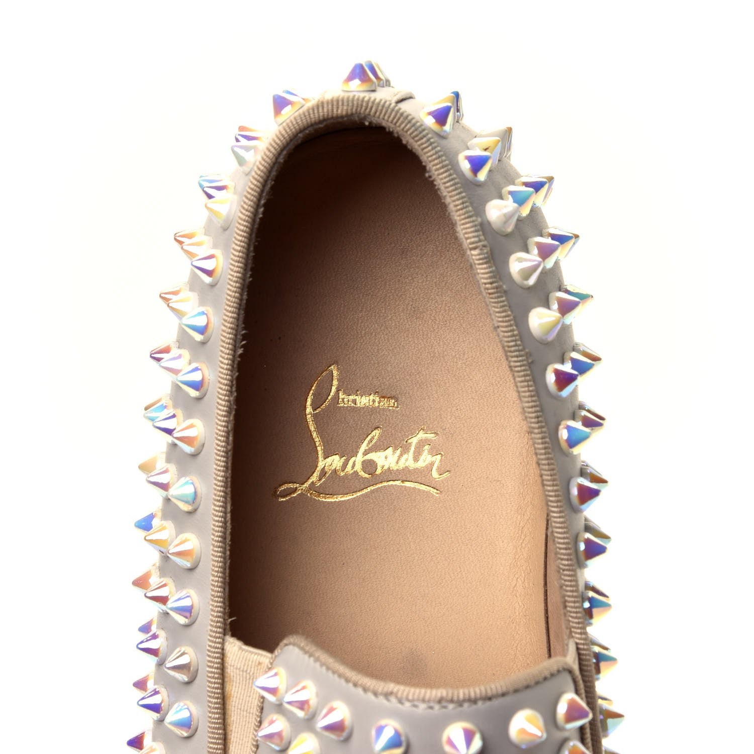 Christian Louboutin Calfskin Spikes Womens Roller Boat Flat 38.5 White Ivory 7 of 10
