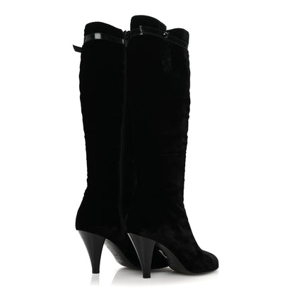 Chanel Velvet Patent Cap Toe Knee High Boots 37.5 Black 4 of 9