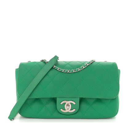 Chanel Rubber Quilted Lambskin Medium Coco Rain Flap Green 1 of 14
