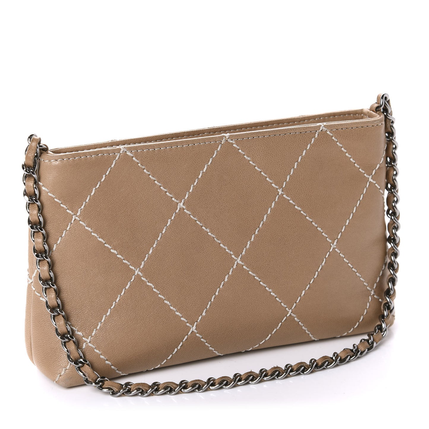 Lambskin Surpique Stitch Pochette Beige