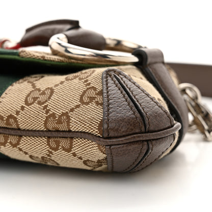 Gucci Monogram Textured Dollar Calfskin Heavy Grosgrain Web Small Maxi Horsebit Chain Shoulder Bag Beige Ebony New Acero 10 of 12