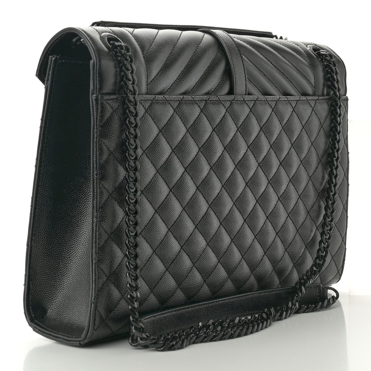 Grain De Poudre Textured Mixed Matelasse Large Triquilt Monogram Monochrome Satchel Black