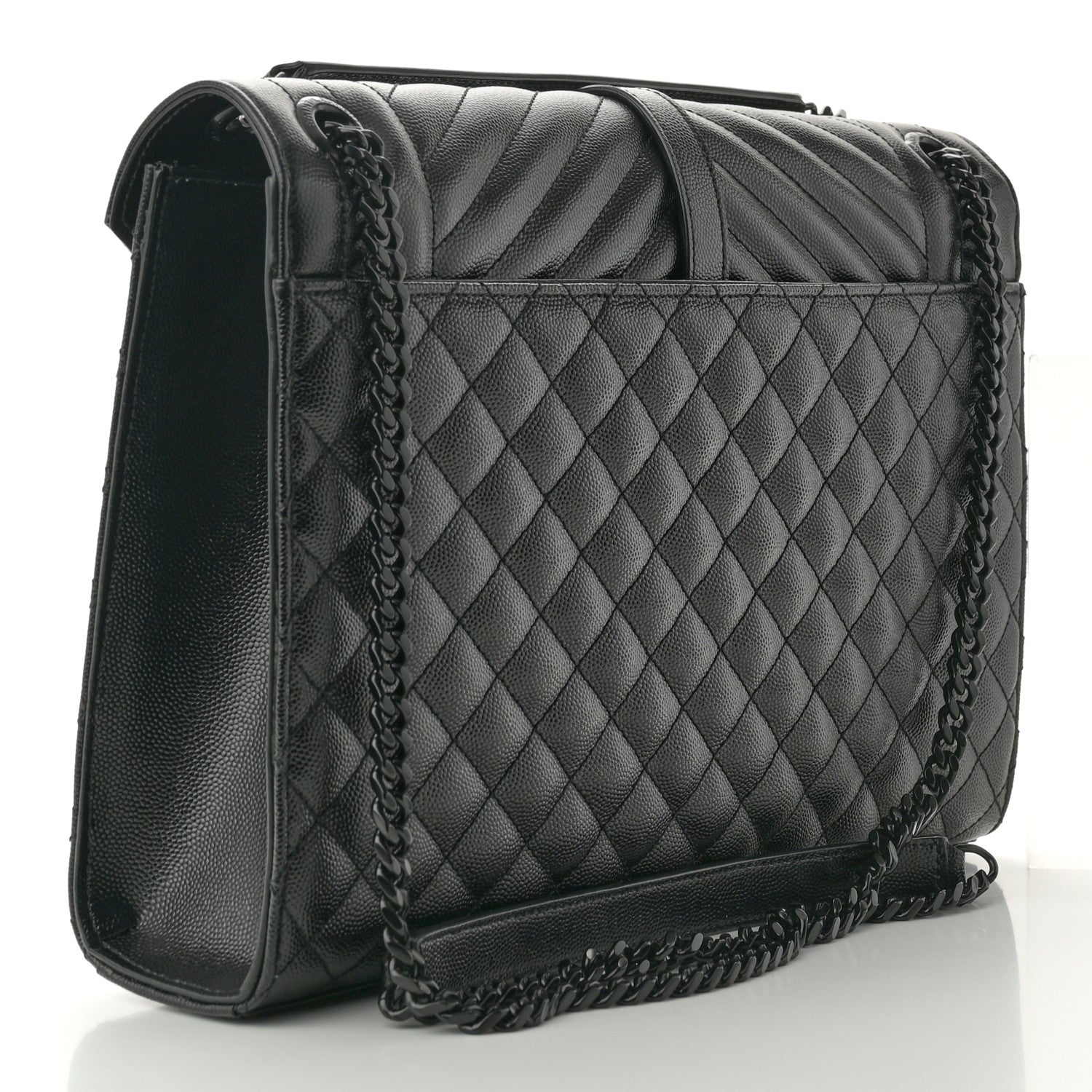 Saint Laurent Grain De Poudre Textured Mixed Matelasse Large Triquilt Monogram Monochrome Satchel Black 3 of 9