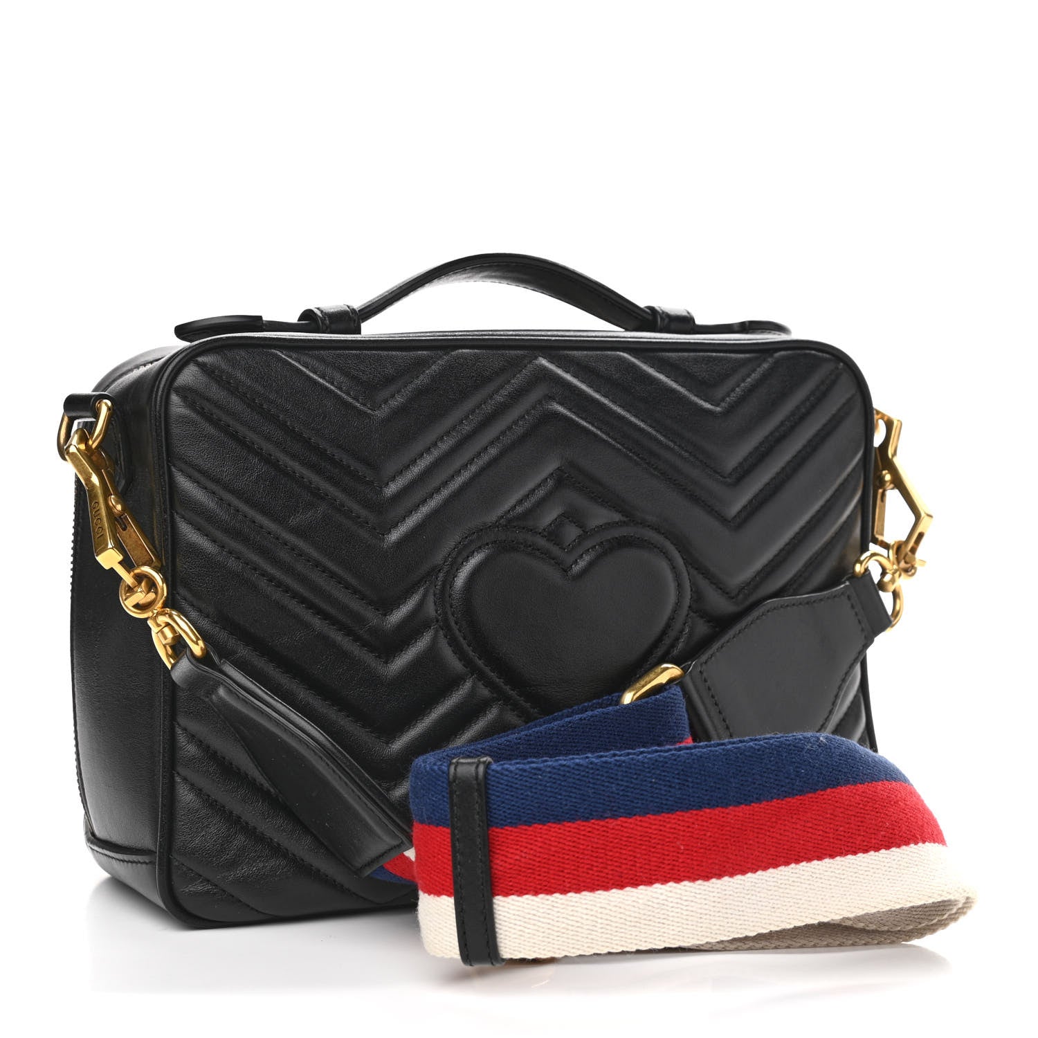 Gucci Calfskin Matelasse Sylvie Web Small GG Marmont Top Handle Shoulder Bag Black 3 of 12