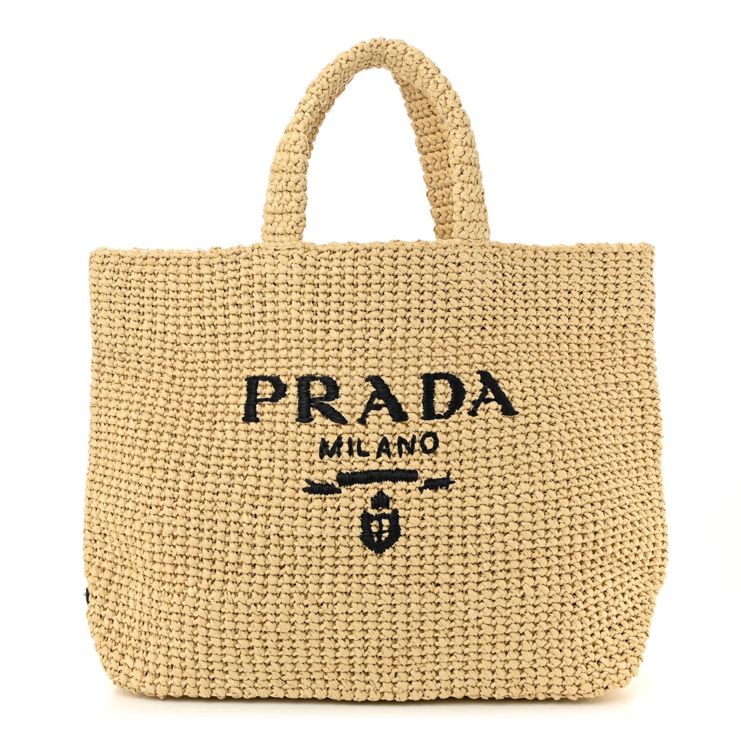 Prada Yarn Raffia Effect Crochet Embroidered Logo Tote Naturale 1 of 10